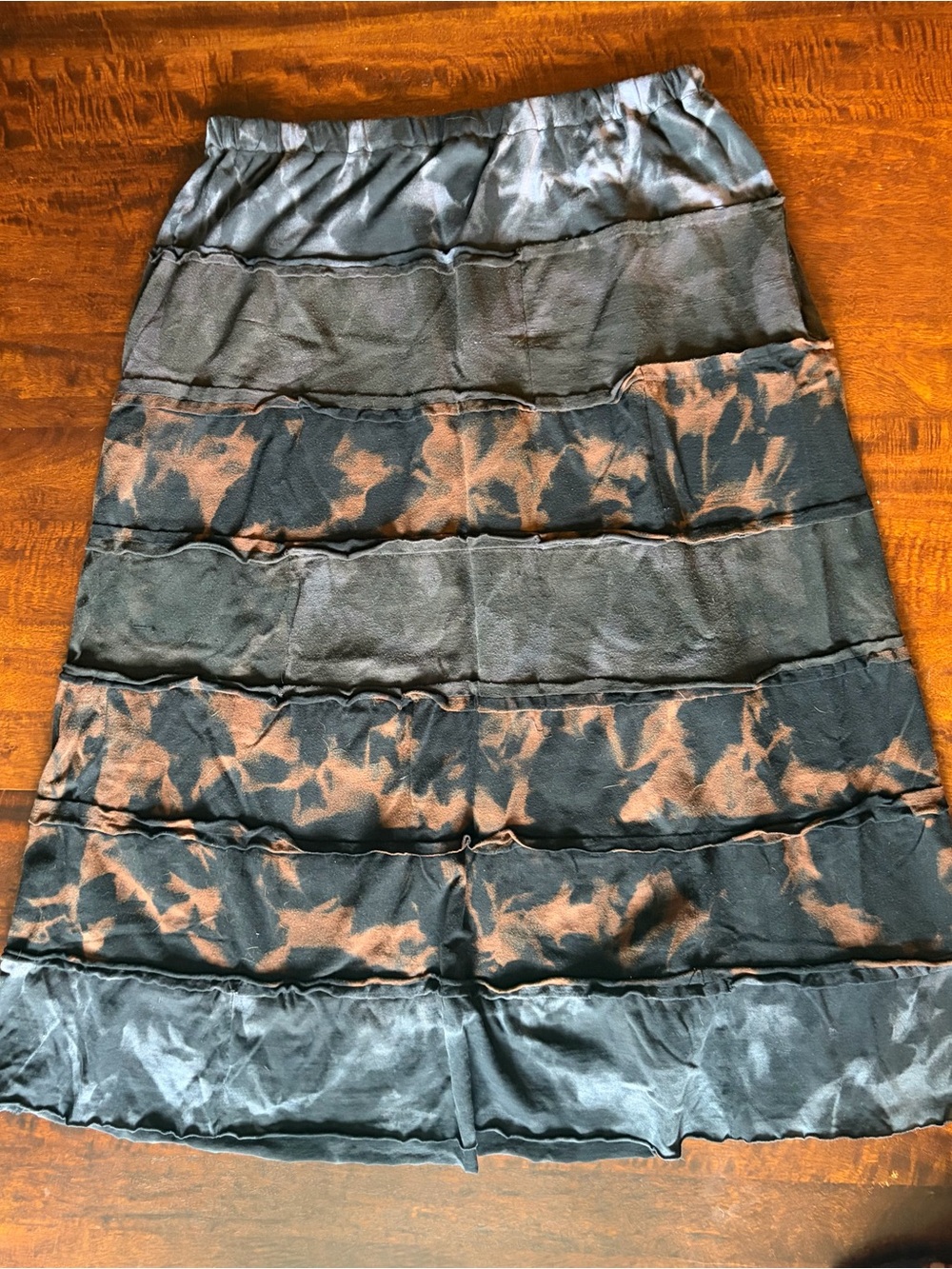 Handmade Upcycled Reverse Tie-Dye Black Tiered Maxi Skirt Women’s Size Large